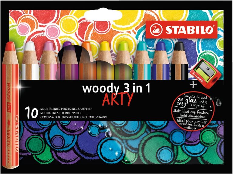 STABILO 880-10-1-20 ARTY Pastelka, vodovka & voskovka v jednom  woody 3 in 1 10 ks pouzdro s ořezávátkem