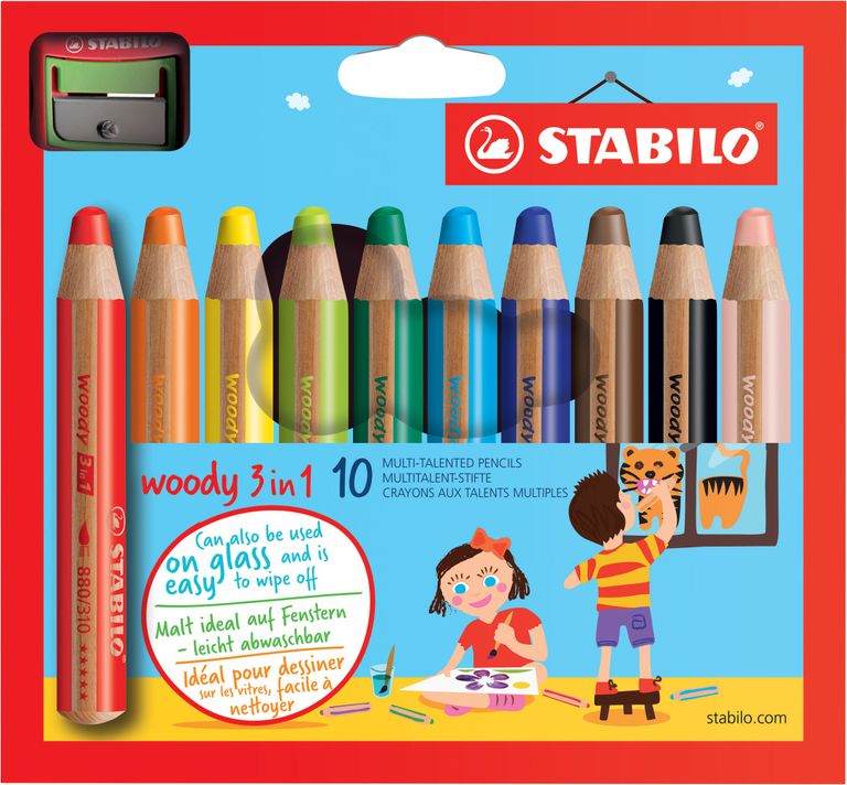 Stabilo Woody pastelka 3v1 - sada 10 ks s ořezávátkem