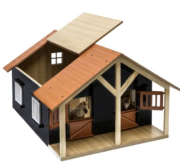 Stáj pro koně s dílnou dřevěná 51x40,5x27,5cm 1:24