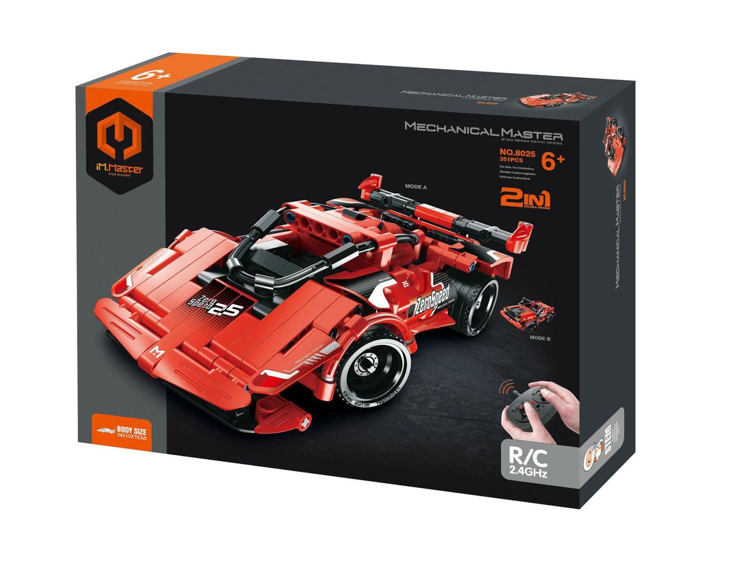 Stavebnice iM.MASTER auto RC 2 v 1 plast 2,4 GHz 351dílků na baterie