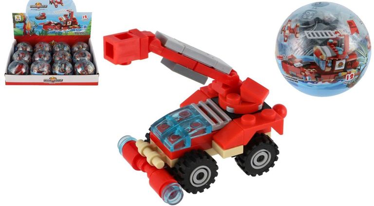 Teddies Stavebnice zásahová vozidla hasiči plast 7cm v plastové kouli