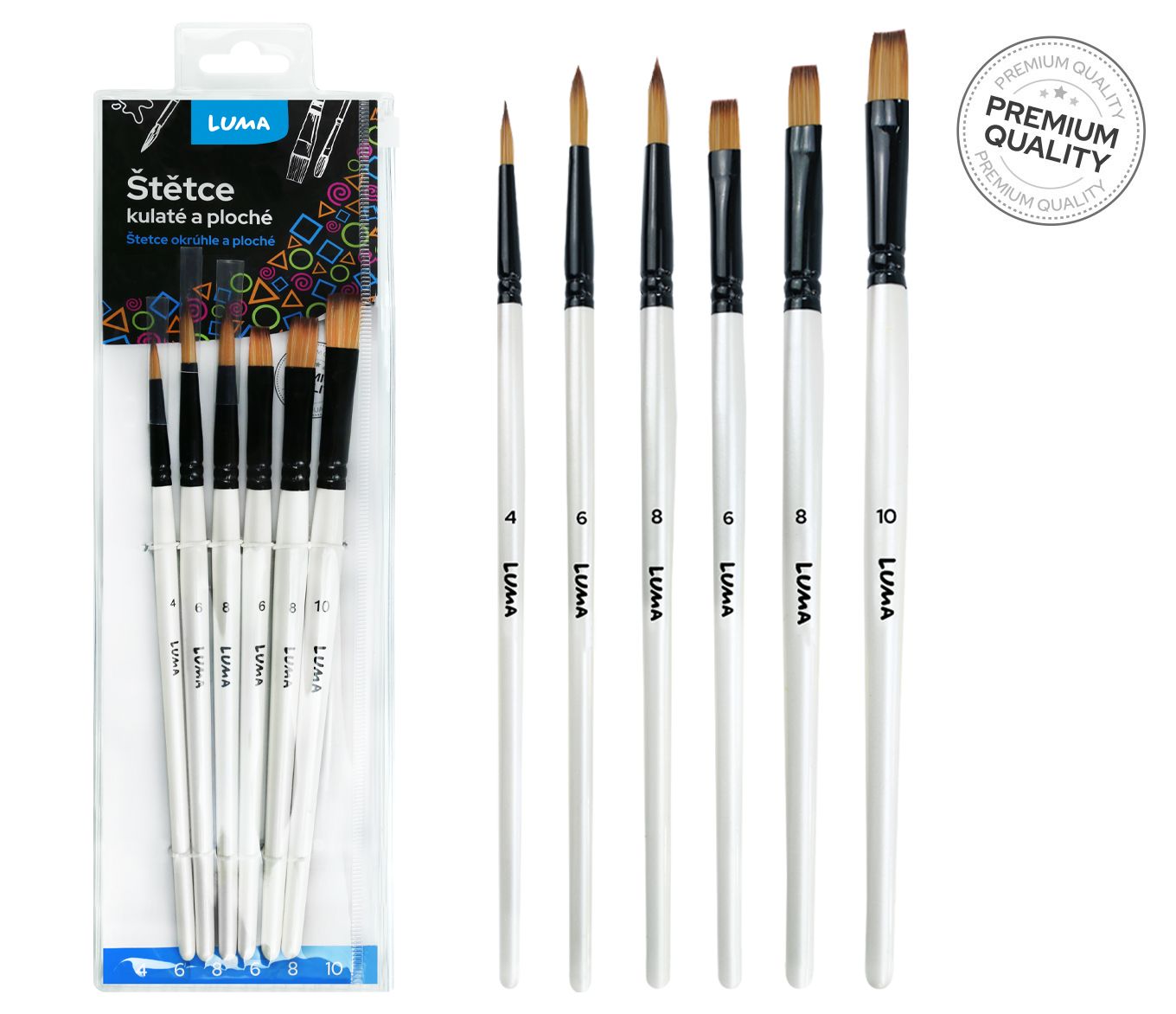 Štětce LUMA kulaté a ploché syntetické - sada 6 ks
