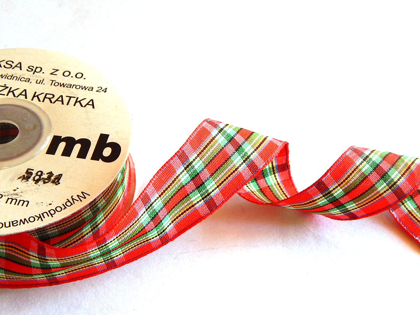 Stuha saténová, károváná - červenozelená (12 mm × 22 m)