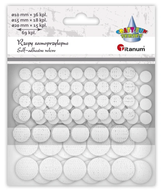 Suchý zip, samolepicí kolečka, BÍLÁ, 3 velikosti, 69 ks