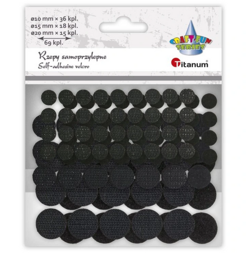 Obrázek produktu: Suchý zip, samolepicí kolečka, ČERNÁ, 3 velikosti, 69 ks