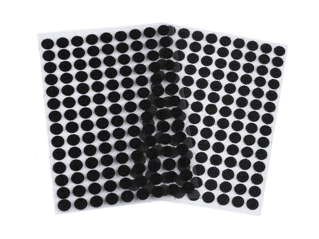 Suchý zip samolepicí kolečka Ø10 mm, 63 ks - černá