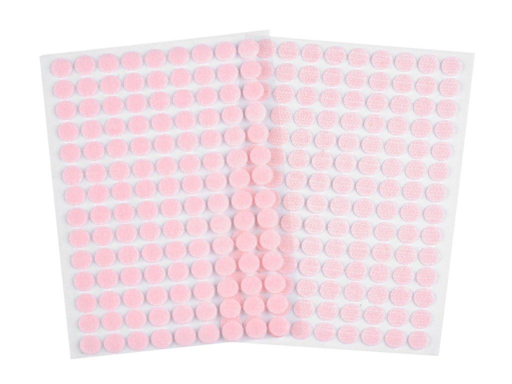 Suchý zip samolepicí kolečka Ø10 mm, 63 ks - růžová