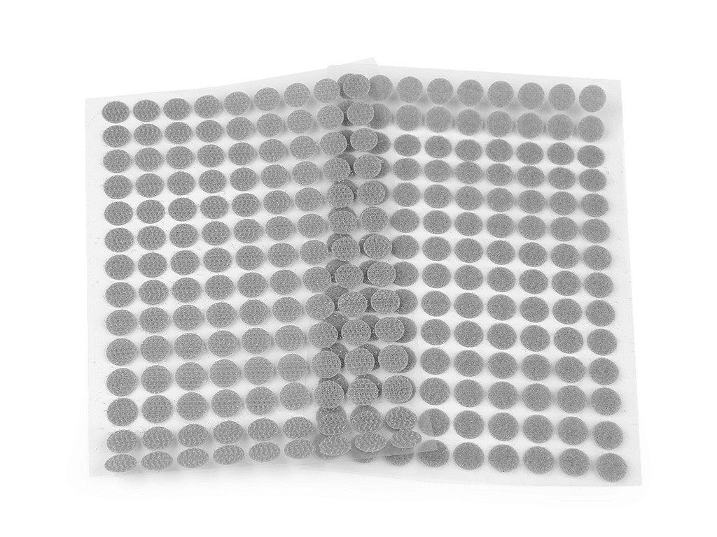 Suchý zip samolepicí kolečka Ø10 mm, 63 ks - šedá