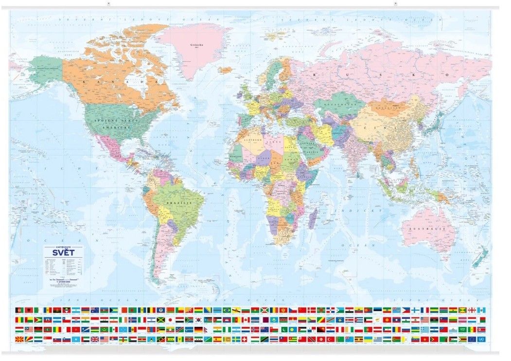 Svět nástěnná politická mapa s vlajkami