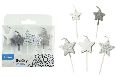 Obrázek produktu: Svíčka 5 ks - hvězda stříbrná