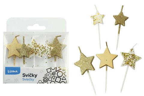 Obrázek produktu: Svíčka 5 ks - hvězda zlatá