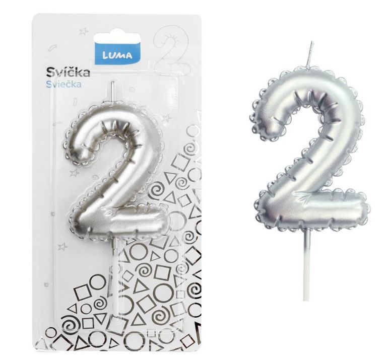 Svíčka č. 2 balónek STŘÍBRNÝ LUMA LUMA trading s.r.o.