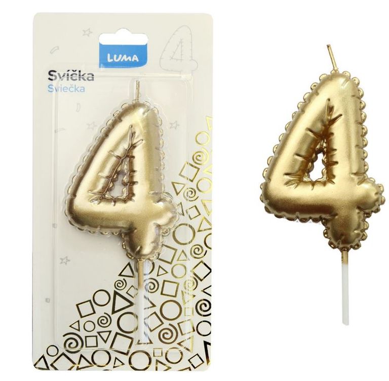 Svíčka č. 4 balónek ZLATÝ LUMA LUMA trading s.r.o.
