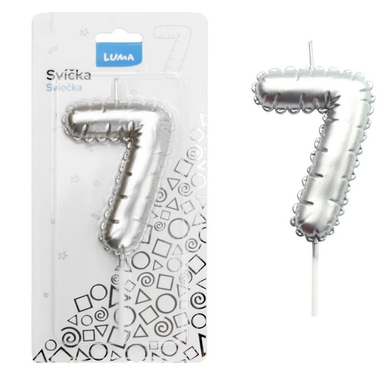 Svíčka č. 7 balónek STŘÍBRNÝ LUMA LUMA trading s.r.o.