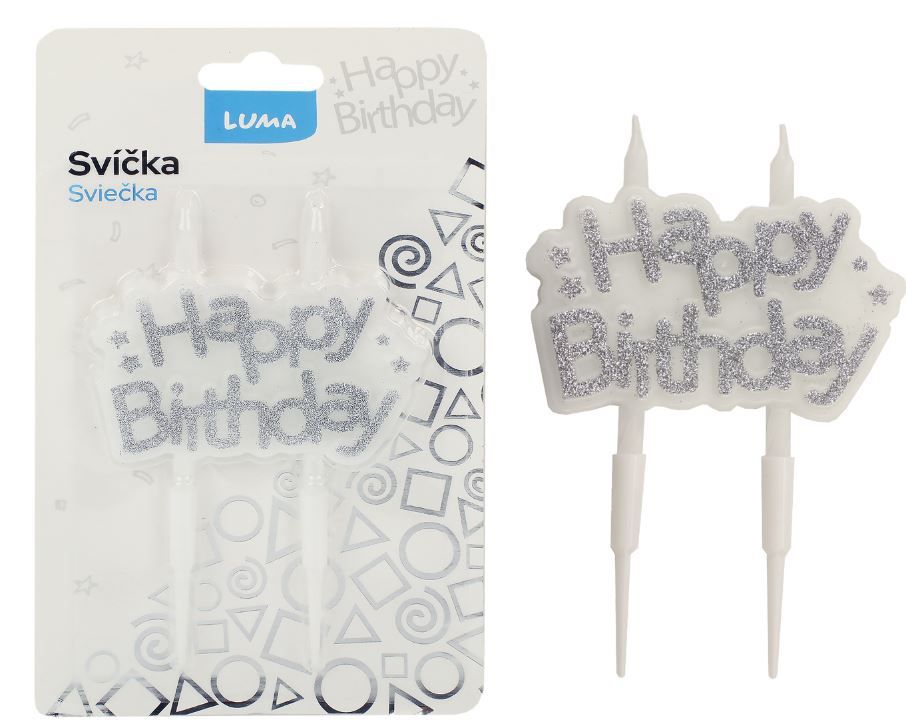 Svíčka HAPPY BIRTHDAY - stříbrná