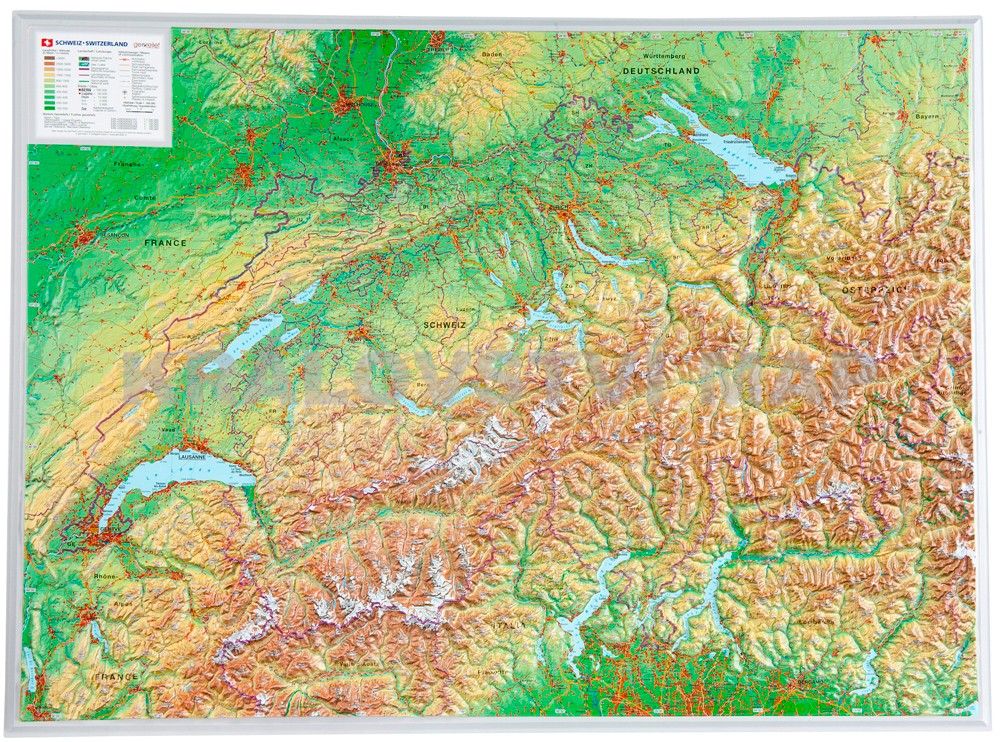 Švýcarsko - plastická reliéfní mapa 80 x 60 cm