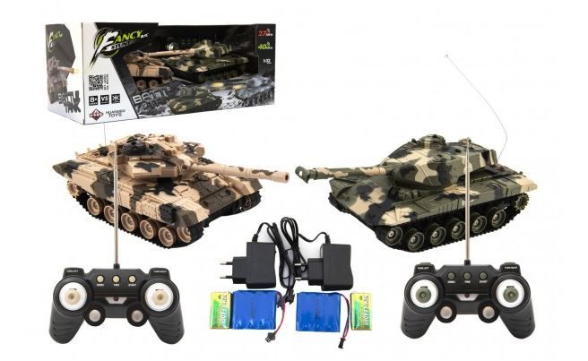 Tank RC 2 ks 25 cm tanková bitva  + dob. pack 27 MHZ a 40 MHz maskáč se zvukem se světlem