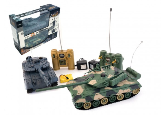 Teddies RC sada tanků 2 ks RTR 33 cm + dobíjecí pack tanková bitva se zvukem modrá a zelená 1:28