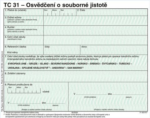 Obrázek produktu: TC 31 - Osvědčení o souborné jistotě k 1.2.2025