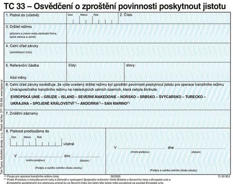 Obrázek produktu: TC 33 - Osvědčení o zproštění povinnosti poskytnout jistotu (platné od 1.2. 2025)