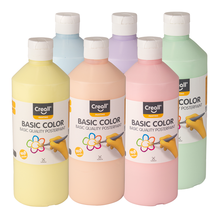 Temperové barvy Creall Pastel, 6 x 500 ml, mix pastelových barev