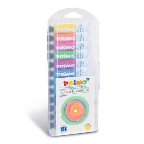 Obrázek produktu: Temperové barvy PRIMO 12 × 12 ml, metalické a fluorescenční
