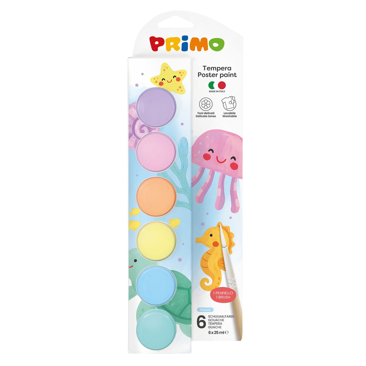 Temperové barvy PRIMO PASTEL, kelímky, 6 x 25ml