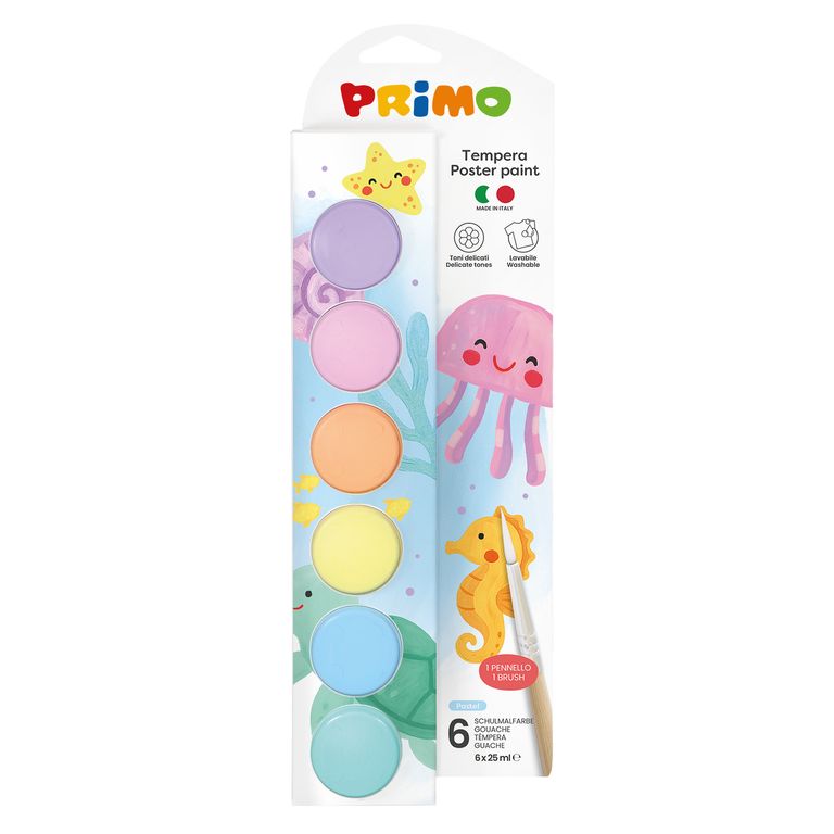 Temperové barvy PRIMO PASTEL, kelímky, 6 x 25ml