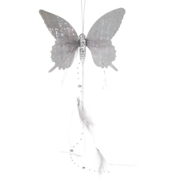 Textilní závěsný motýl - šedostříbrný