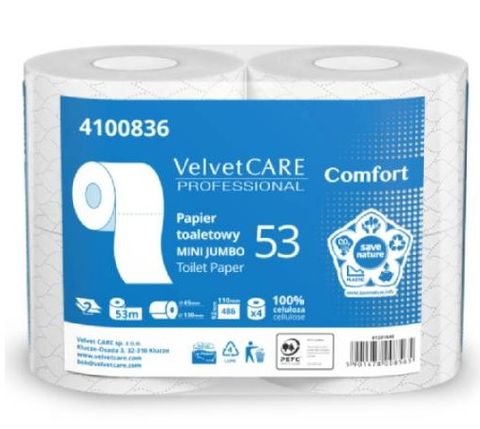 Obrázek produktu: Toaletní papír XXXL Velvet CARE Proffesional Comfort 53 - bílý, 2-vrstvý, 4 role