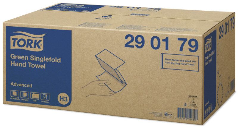 Tork Singlefold 290179 - papírové ručníky 2 vrstvé zelené (15 bal x 250 ks)