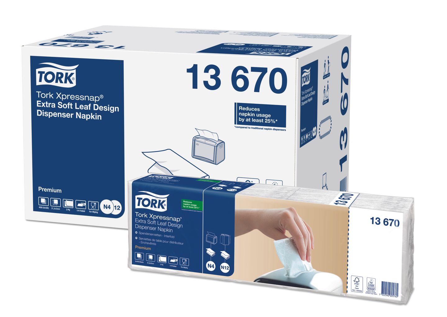 Tork Xpressnap® 13670 - extra jemný bílý ubrousek s dekorem lístků (1 bal x 500 ks)