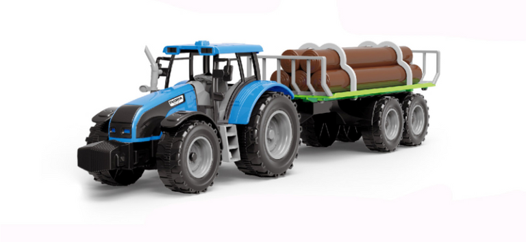 Alltoys Traktor na setrvačník s valníkem a se dřevem modrý