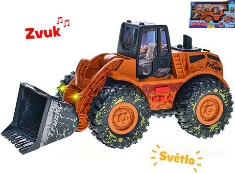 Obrázek produktu: Traktor nakladač 25 cm na setrvačník na baterie se světlem a zvukem v krabičce