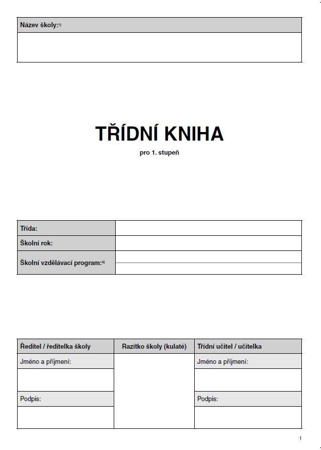 Třídní kniha pro 1. stupeň ZŠ - Varianta A