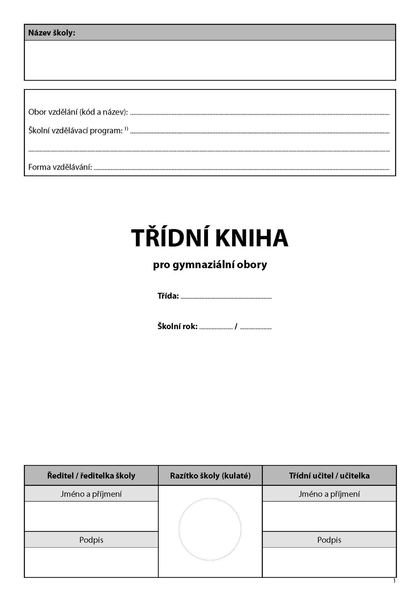 Třídní kniha pro gymnaziální obory