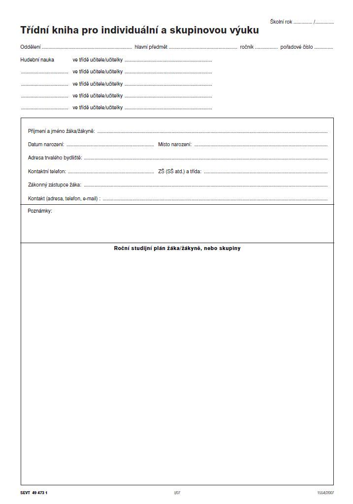 Třídní kniha pro individuální a skupinovou výuku