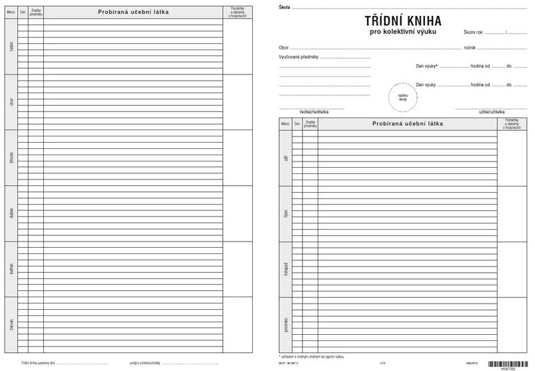 Třídní kniha pro kolektivní výuku ZUŠ - ŠVP