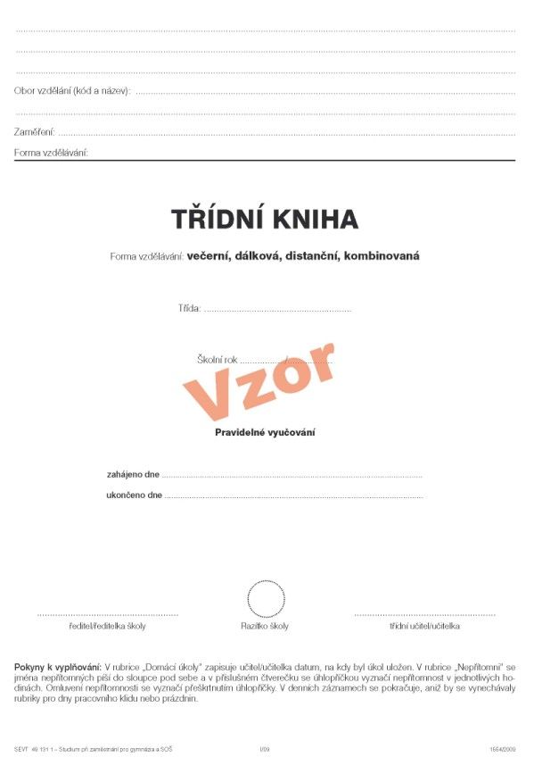 Třídní kniha - studium při zaměstnání