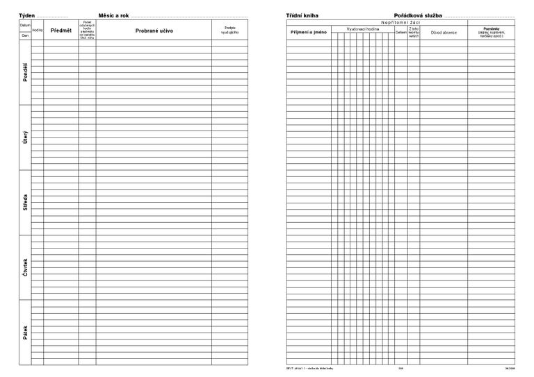 Třídní kniha - vložka