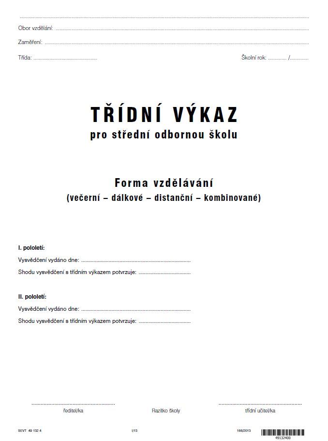 Třídní výkaz - obal
