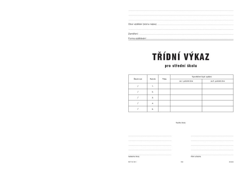 Třídní výkaz - pro počítačové zpracování - A - obal