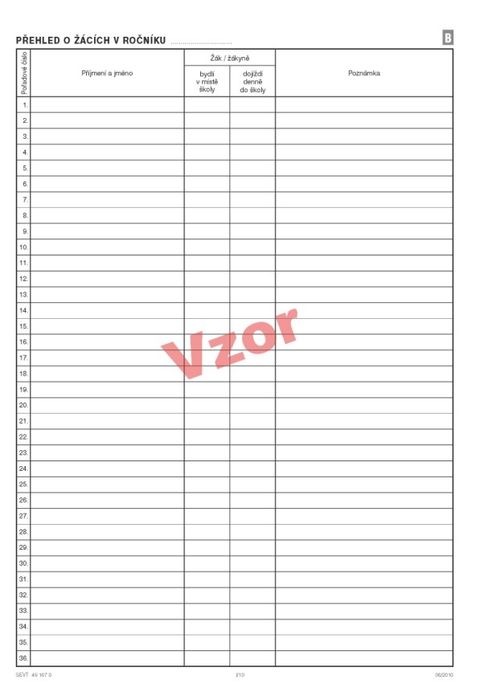 Obrázek produktu: Třídní výkaz - pro počítačové zpracování - B - přehled o žácích