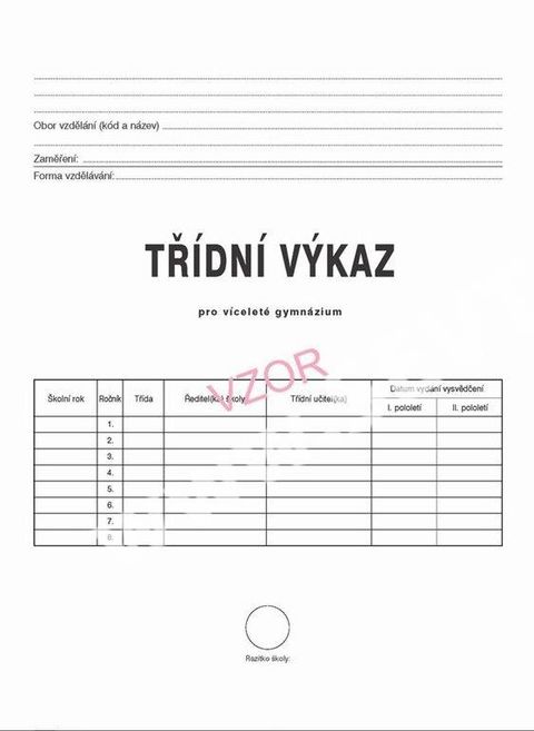 Obrázek produktu: Třídní výkaz pro víceletá gymnázia - obal