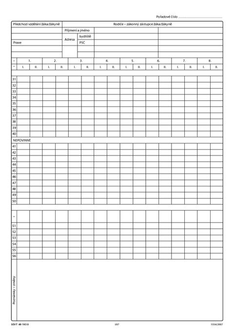 Obrázek produktu: Třídní výkaz pro víceletá gymnázia - třídní výkaz žáka (podle počtu žáků ve třídě)