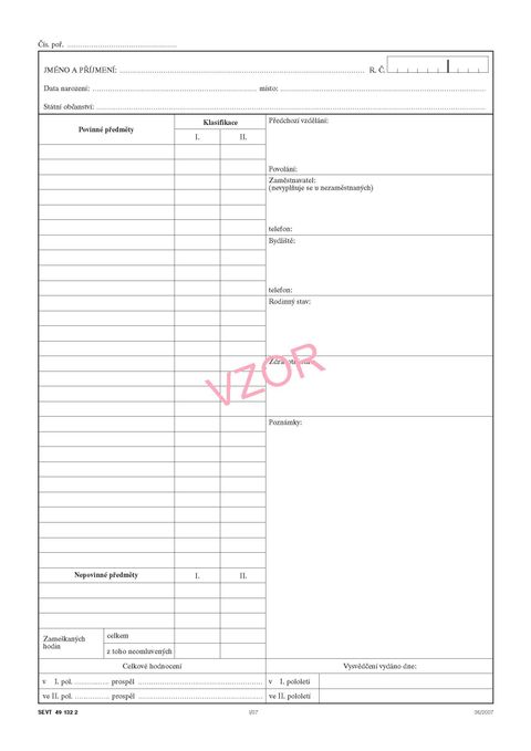 Obrázek produktu: Třídní výkaz - vložka (studium při zaměstnání)