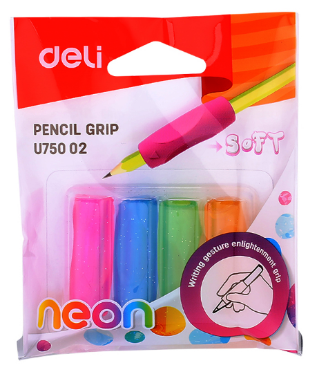 Trojhranná násada na tužku DELI neon - 4 ks