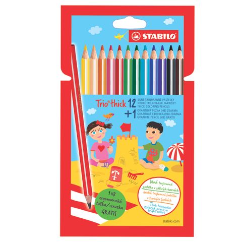 Obrázek produktu: Trojhranné pastelky a grafitová tužka - STABILO Trio silná - 12 + 1 ks sada - 12 různých barev + HB