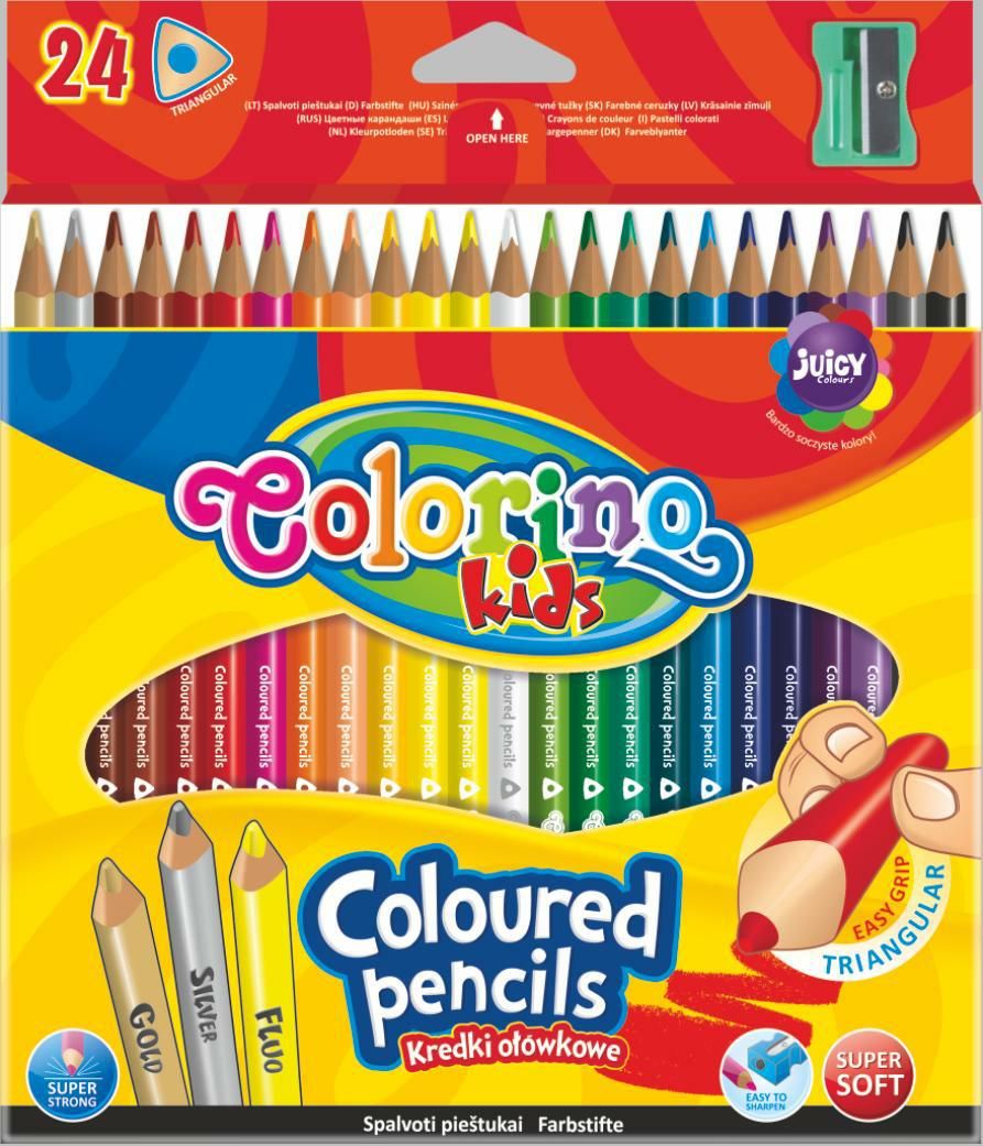 Trojhranné pastelky Colorino - 24 barev (zlatá, stříbrná, fluorescenční)