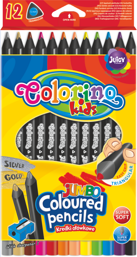 Obrázek produktu: Trojhranné pastelky Colorino, JUMBO černé, 12 barev + ořezávátko